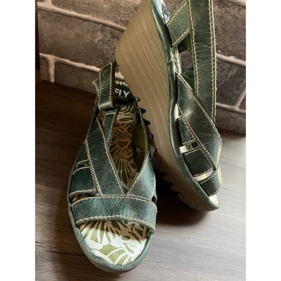 Fly London Yall Green Wedge Womens Sz 37 6.5/7 US - Picture 14 of 16